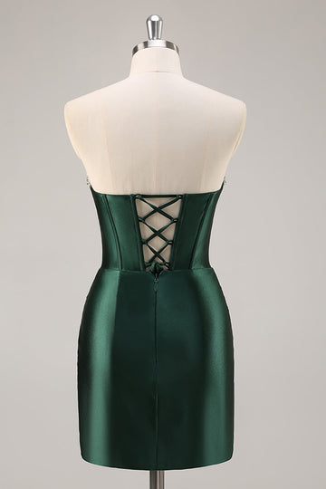 Dark Green Strapless Corset Bodycon Cocktail Dress